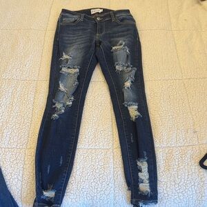 Cello Dark Blue Distressed Skinny Jeans